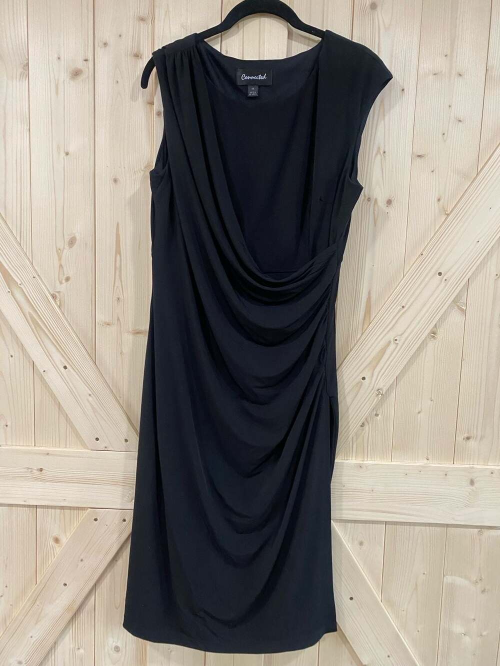 Connected Black Ruched Midi Dress Size 14